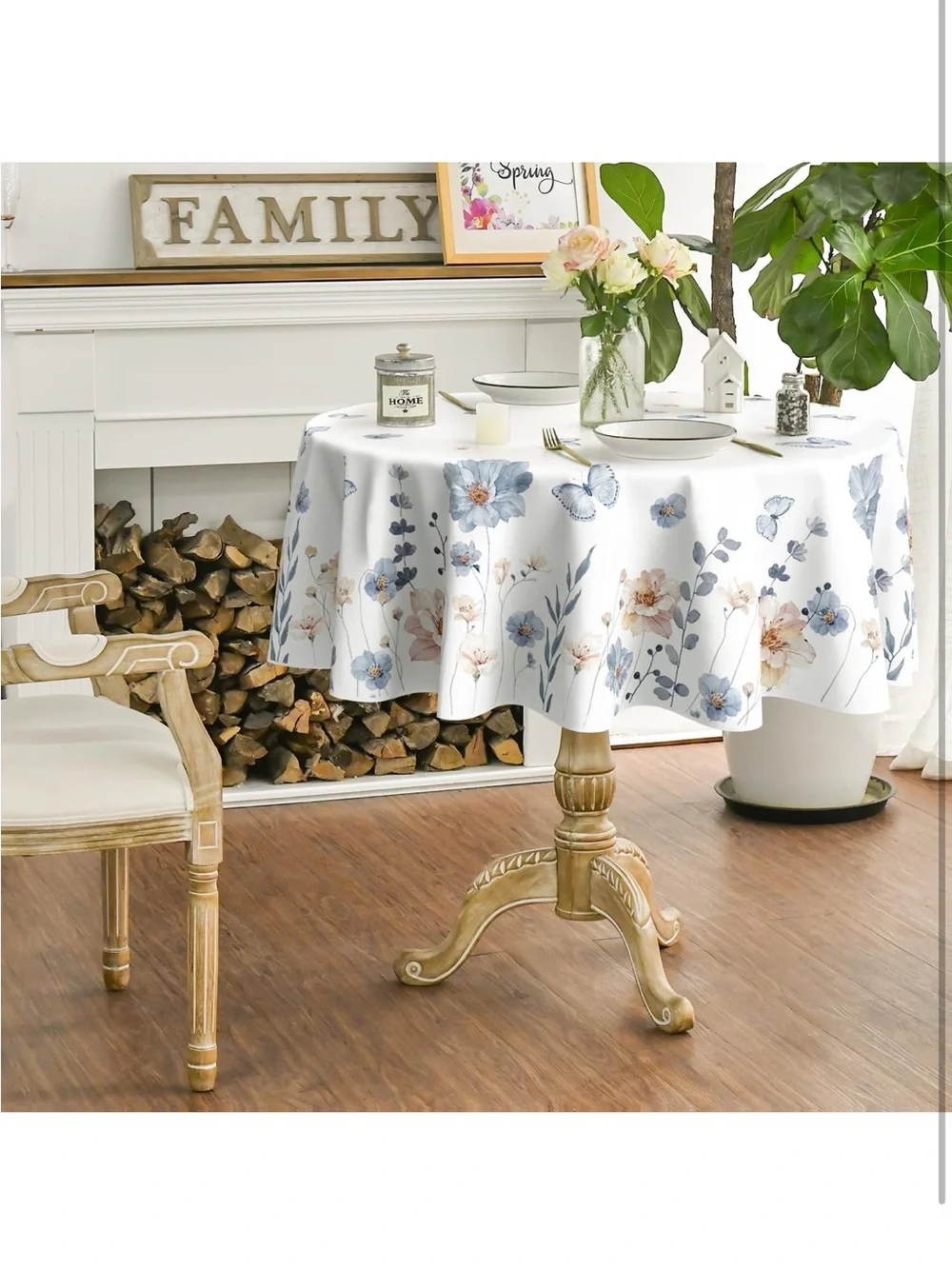 NEW Horaldaily Spring Tablecloth 90 x 90 Inch Round Watercolor Flowers Seasonal